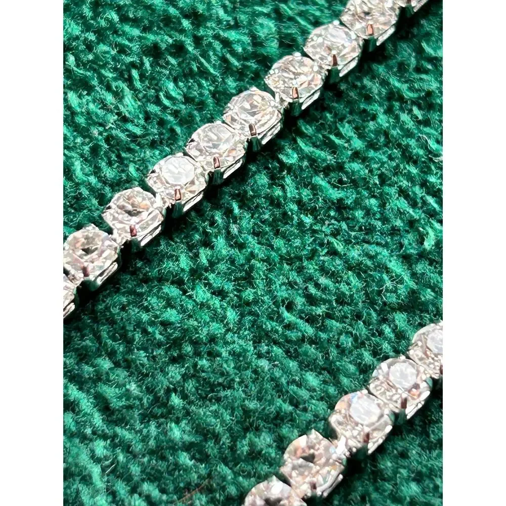 Vintage Silver Rhinestone Fancy Statement Necklace & Bracelet Jewelry Set